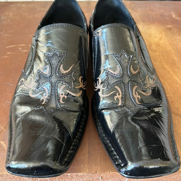 Mens Robert Wayne "Lamp" Black With Cross Design On Front Leather Loafers SZ 9 - Picture 4 of 12